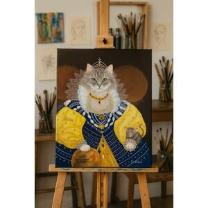 Carol Lew Queen Elizabeth Cat Giclee Stretched Canvas Wall Art Print Mouse Decor